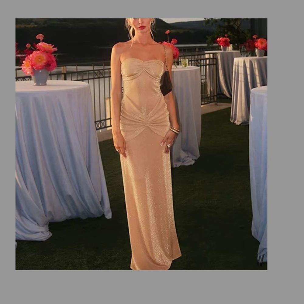 Lavish Tan and Cream Dress NEW - Tags - Size Small Rhinestone Sparkle Maxi